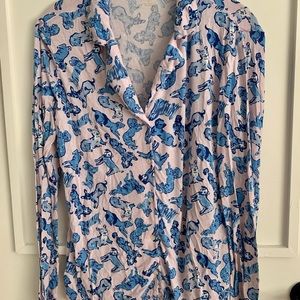 Lilly Pulitzer Zanzibar blue ruff night top VGUC